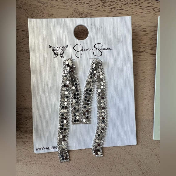 Jessica Simpson Silver and Black Rhinestone Earrings - Picture 1 of 1